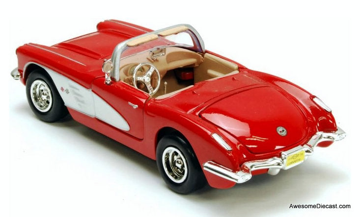 1959 Chevrolet Corvette Convertible, Red/White 1:24 Diecast Model Car by Motormax