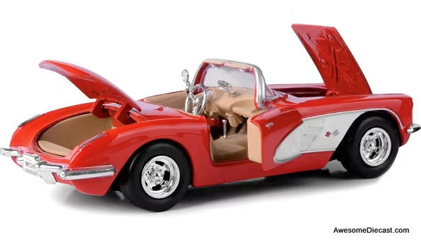 1959 Chevrolet Corvette Convertible, Red/White 1:24 Diecast Model Car by Motormax