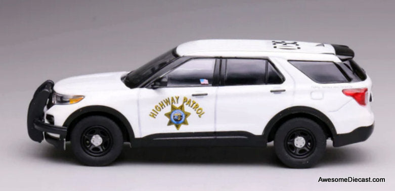 2020 Ford Explorer Police Interceptor, White: California Highway Patrol 1:64 Diecast Model Car by 596 Model