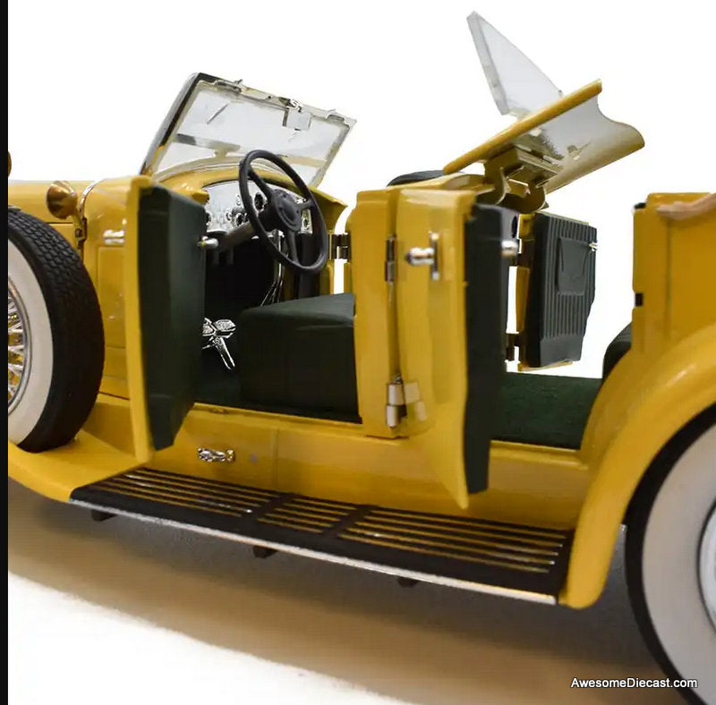 1929 Duesenberg 11 SJ Convertible, Yellow 1:18 Diecast Model Car by Greenlight
