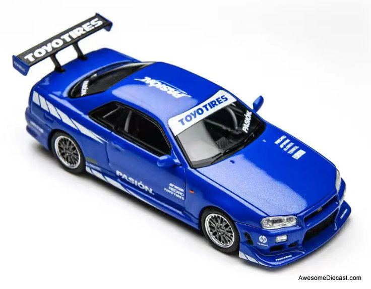 Nissan Skyline GT-R R34, Metallic Blue 1:64 Diecast Model Car by Time Micro