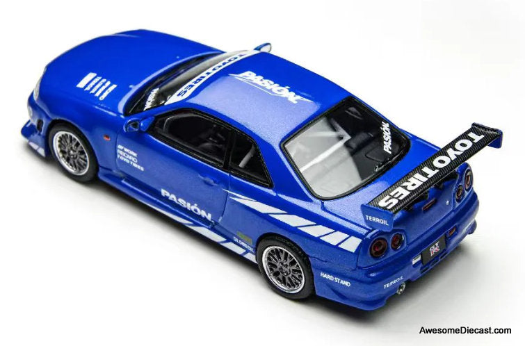 Nissan Skyline GT-R R34, Metallic Blue 1:64 Diecast Model Car by