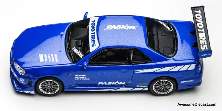 Nissan Skyline GT-R R34, Metallic Blue 1:64 Diecast Model Car by Time Micro