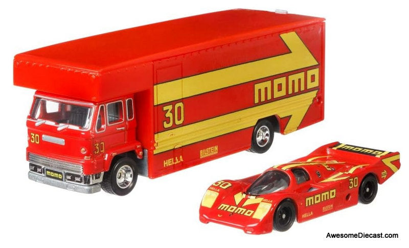 Hot Wheels Premium Team Transport MOMO Porsche 962 & Fleet Flyer Red 1:64 Diecast Model Vehicles by Hot Wheels