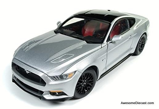 2017 Ford Mustang Gt 5.0, Ingot Silver/Black Roof 1:18 Diecast Model Car by Auto World