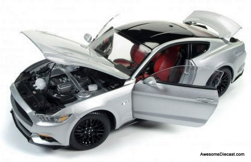 2017 Ford Mustang Gt 5.0, Ingot Silver/Black Roof 1:18 Diecast Model Car by Auto World