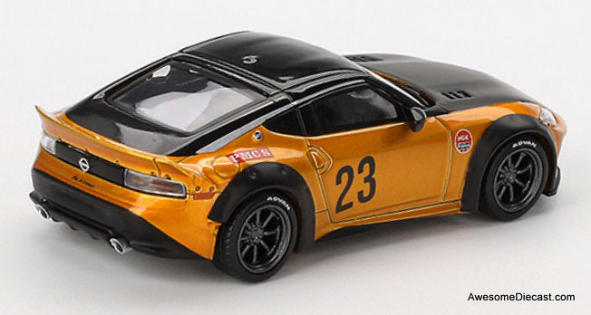 Nissan Fairlady Z LB Nation Works #23, LB Gold 1:64 Diecast Model Car by Mini Gt