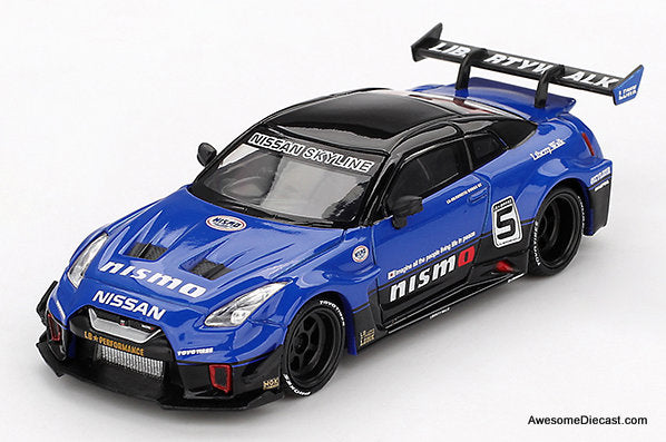 LB-Silhouette Works GT Nissan 35GT-RR Version 2, Blue 1:64 Diecast Model Car by Mini GT
