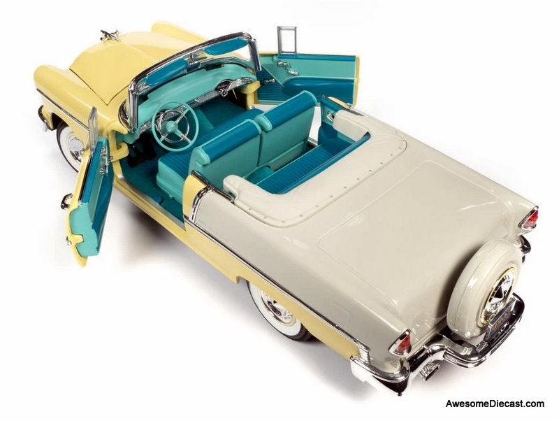 1955 Chevrolet Bel Air Convertible, Yellow/White 1:18 Diecast Model Car by Auto World