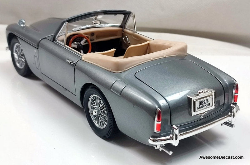 1958 Aston Martin DB2-4 Mark III Convertible, Silver 1:18 Diecast Model Car by American Mint