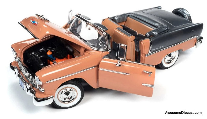 1955 Chevrolet Bel Air Convertible, Coral/Gray 1:18 Diecast Model Car by Auto World