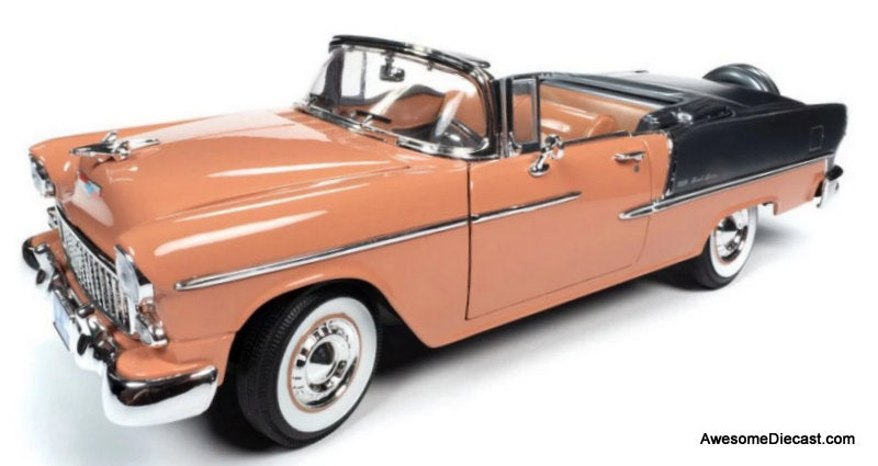1955 Chevrolet Bel Air Convertible, Coral/Gray 1:18 Diecast Model Car by Auto World