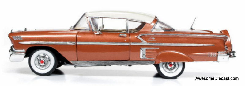 1958 Chevrolet Bel Air Impala Coupe, Sierra Gold/White 1:18 Diecast Model car by Auto World