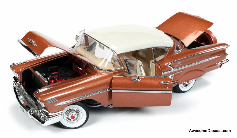 1958 Chevrolet Bel Air Impala Coupe, Sierra Gold/White 1:18 Diecast Model car by Auto World