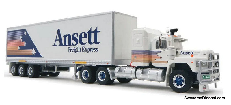 Mack Superliner Sleeper Tractor w/Dry Goods Trailer: Ansett Freight Express 1:64 Diecast Model Truck by Highway Replicas