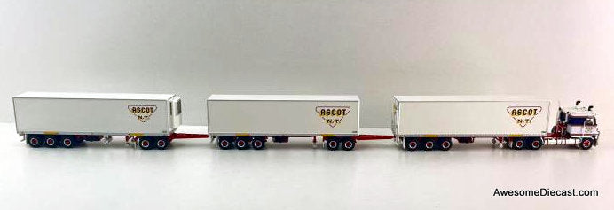 Kenworth COE Sleeper Tractor w/Dry Goods Road Train Trailers: Ascot N.T. Haulage 1:64 Diecast Model Truck by Highway Replicas