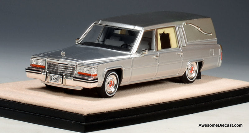 1980 Cadillac Superior Hearse, Silver 1:43 Resin Cast Model Car by Stamp Models