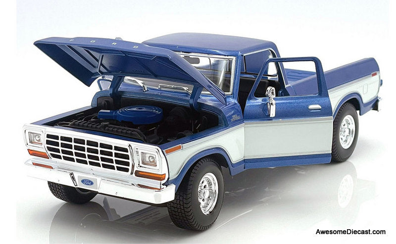 1979 Ford F-150 Pick-Up, Blue/White 1:18 Diecast Model Truck by Maisto