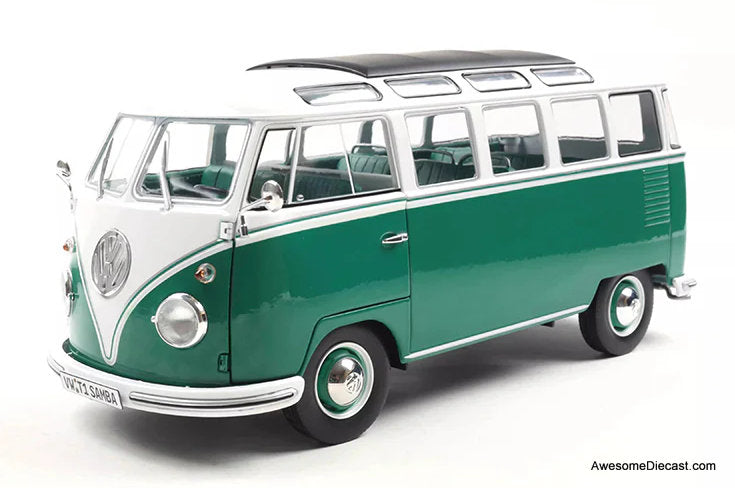 1962 Volkswagen T1 Samba, Green/White 1:18 Diecast Model Vehicle by Solido