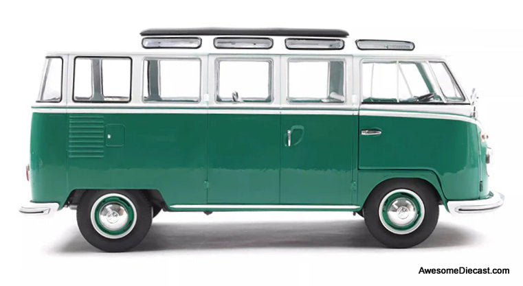 1962 Volkswagen T1 Samba, Green/White 1:18 Diecast Model Vehicle by Solido