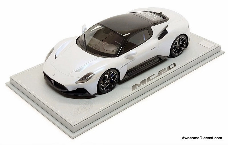 Maserati MC20, Bianco Audace White 1:18 Resin Cast Model Car by BBR