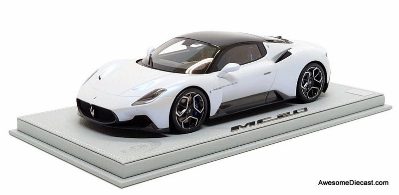 Maserati MC20, Bianco Audace White 1:18 Resin Cast Model Car by BBR