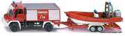 Mercedes Unimog Fire Engine w/Boat (Tel 18, French Edition) 1:87 Diecast Model Vehicle by Siku