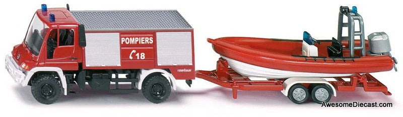 Mercedes Unimog Fire Engine w/Boat (Tel 18, French Edition) 1:87 Diecast Model Vehicle by Siku