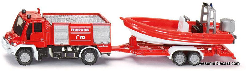 Mercedes Unimog Fire Engine w/Boat (Tel 112) 1:87 Diecast Model Vehicle by Siku