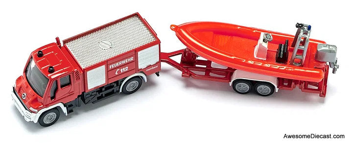 Mercedes Unimog Fire Engine w/Boat (Tel 112) 1:87 Diecast Model Vehicle by Siku