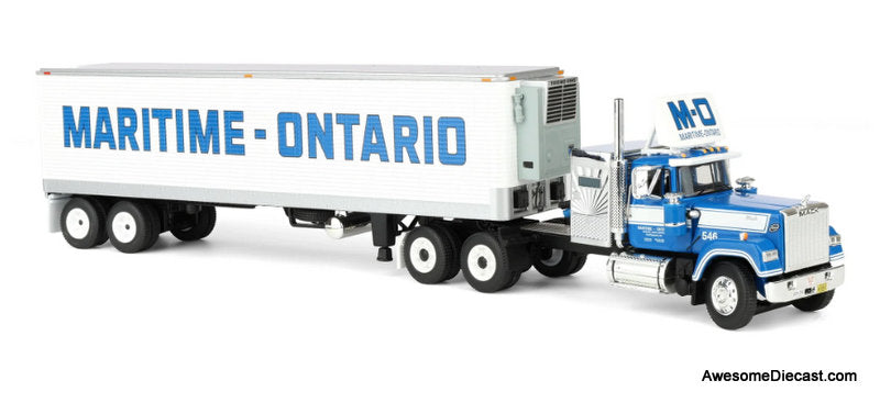 Mack Super-Line Sleeper Tractor  w/40ft Vintage Reefer Trailer: Maritime-Ontario 1:64 Diecast Model Truck DCP by FG