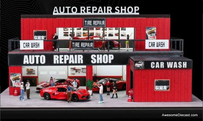 Auto Repair Shop w/Lighting 1:64 Diorama by Shou Cang
