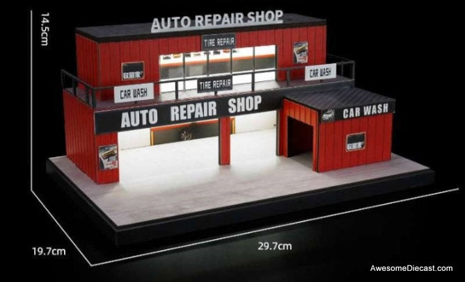 Auto Repair Shop w/Lighting 1:64 Diorama by Shou Cang