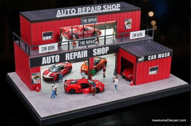 Auto Repair Shop w/Lighting 1:64 Diorama by Shou Cang