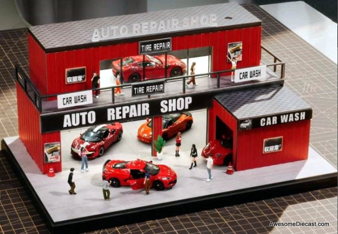 Auto Repair Shop w/Lighting 1:64 Diorama by Shou Cang