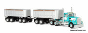 Kenworth W900A Day Cab w/Dual 22ft End Dump Trailers, Turquoise/White 1:64 Diecast Mode