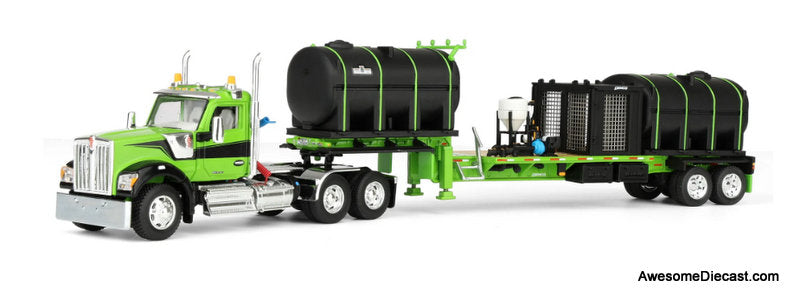 Kenworth W990 Day Cab w/DEMCO Liquid Fertilizer Tender Trailer, Green/Black 1:64 Diecast Model Truck DCP by FG