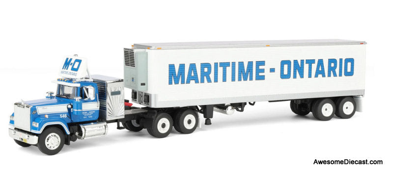 Mack Super-Line Sleeper Tractor  w/40ft Vintage Reefer Trailer: Maritime-Ontario 1:64 Diecast Model Truck DCP by FG