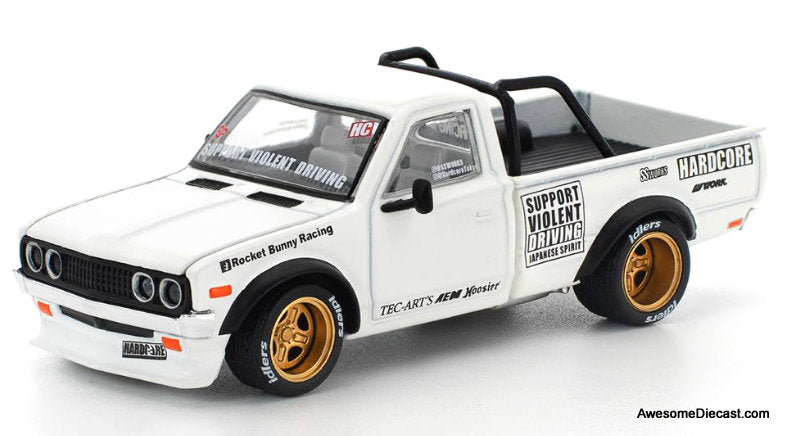 Datsun Pandem 620 Pickup Truck, White 1:64 Diecast Model Truck by Pop Race