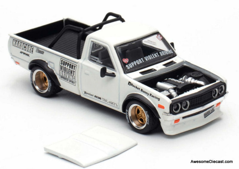 Datsun Pandem 620 Pickup Truck, White 1:64 Diecast Model Truck by Pop Race