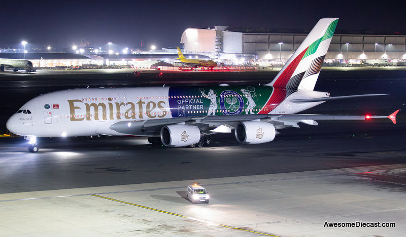 Airbus A380-800: Emirates Airline (Reg #A6-EOE) "Wimbledon Livery" 1:200 Diecast Model Plane by Gemini 200