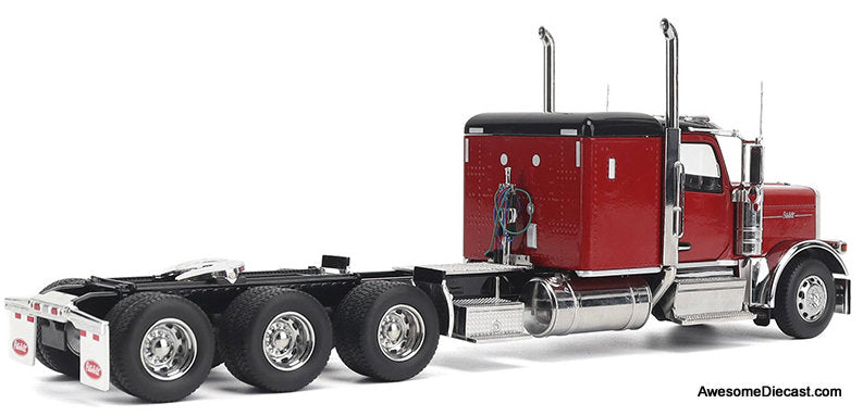 Peterbilt 589 131 BBC Configuration w/58 Sleeper and Tridem Axle Semi, Legendary Red 1:32 Diecast Model Truck by Diecast Masters