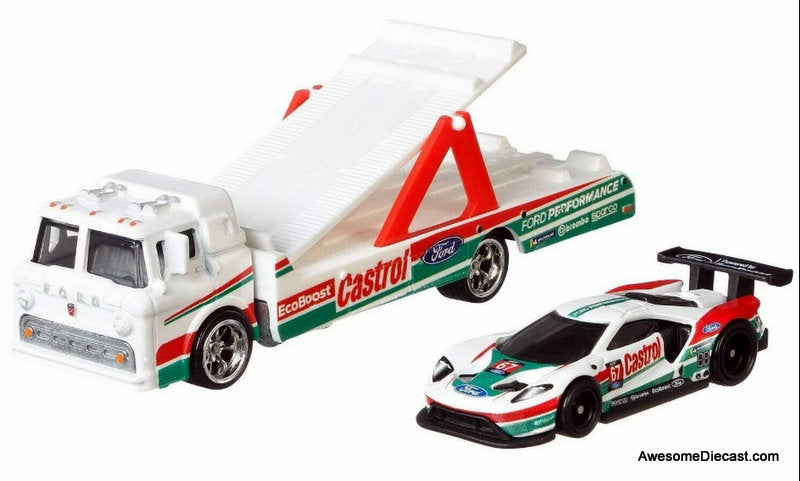 Hot Wheels Team Transport Castrol 2016 Ford GT Race &  Ford C-800 1:64 Diecast Model Vehicles by Hot Wheels