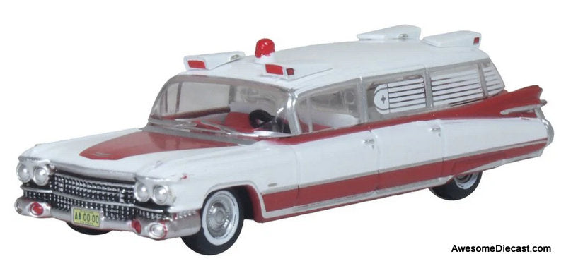 1959 Cadillac Miller-Meteor Ambulance 1:87 Diecast Model Ambulance by Oxford Diecast