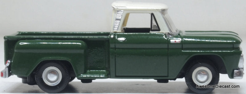 1965 Chevrolet Stepside Pickup, Dark Green/Ivory 1:87 Diecast Model Truck by Oxford Diecast