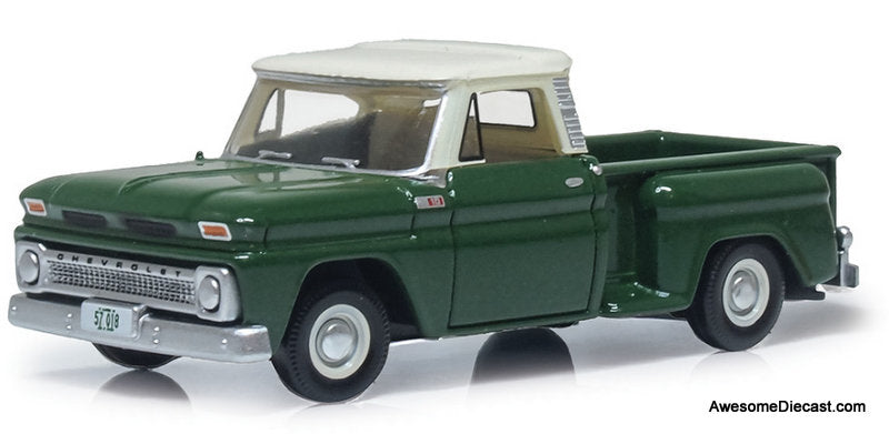 1965 Chevrolet Stepside Pickup, Dark Green/Ivory 1:87 Diecast Model Truck by Oxford Diecast