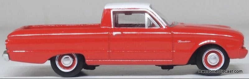 1960 Ford Falcon Ranchero, Monte Carlo Red/Corinthian White 1:87 Diecast Model Truck by Oxford Diecast