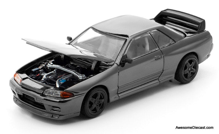 Nissan GT-R R32, Dark Chrome 1:64 Diecast Model Car by Pop Race