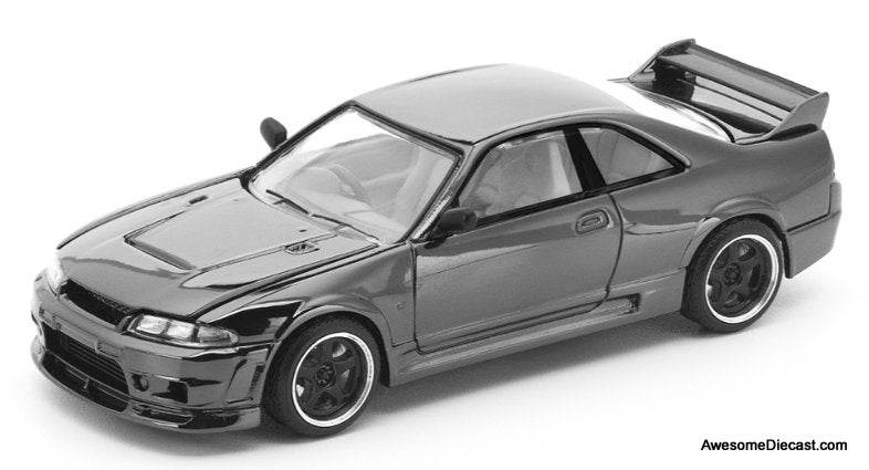 Nissan GT-R R33, Dark Chrome 1:64 Diecast Model Car by Pop Race