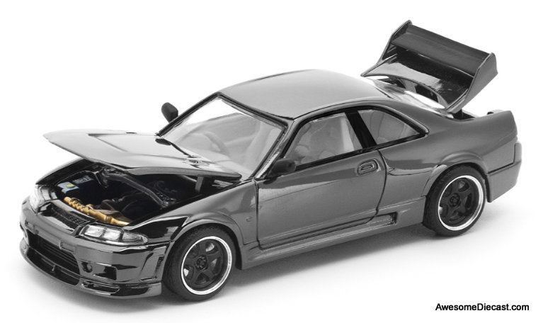 Nissan GT-R R33, Dark Chrome 1:64 Diecast Model Car by Pop Race